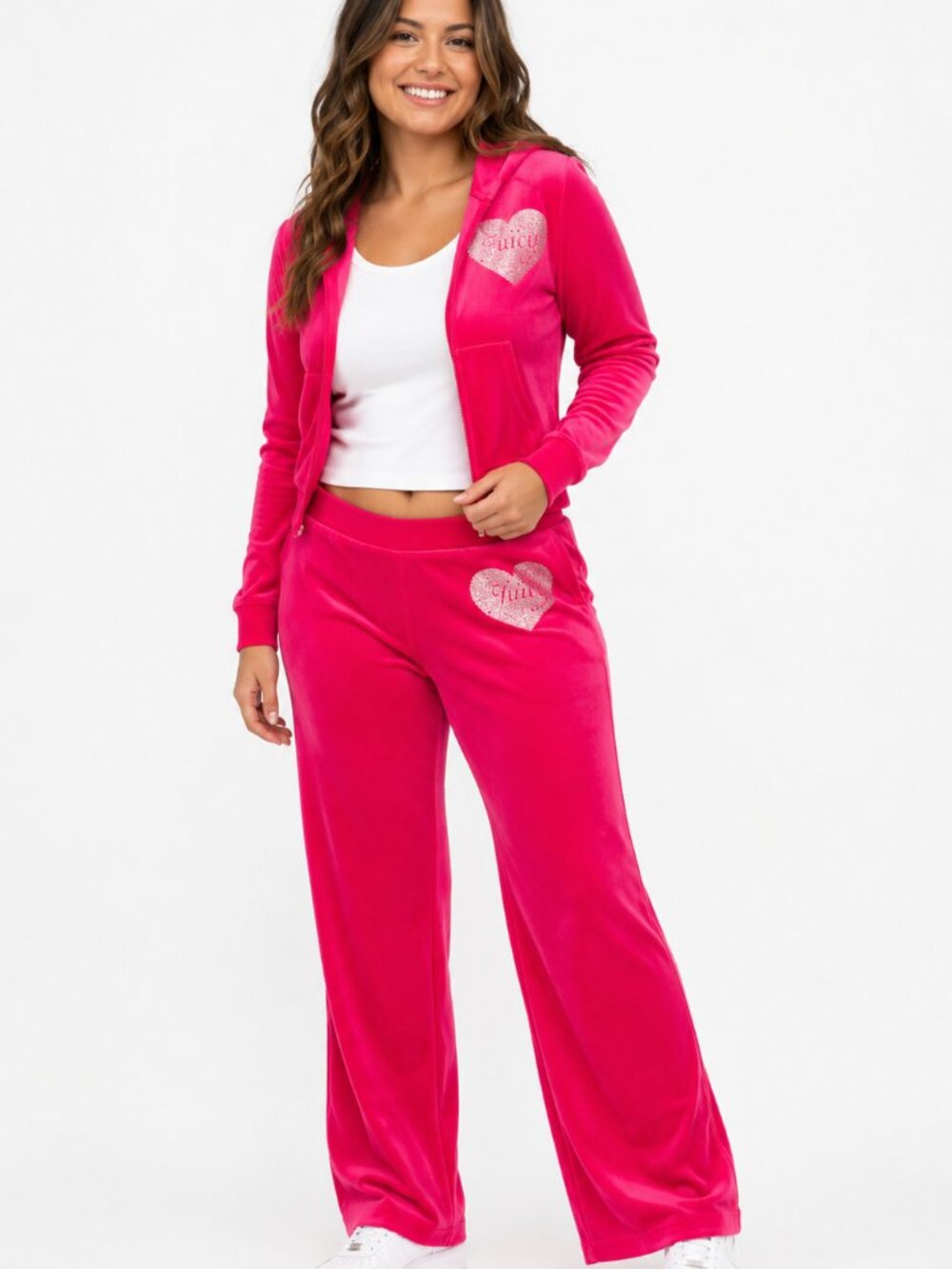 Juicy Couture Juicy Hot Pink Velour Rhinestone Heart Tracksuit Set size L